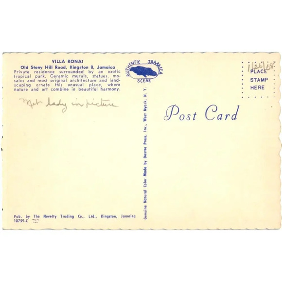 VILLA ROΝΑΙ Old Stony Hill Road, Kingston 8, Jamaica Postcard - Picture 2 of 2